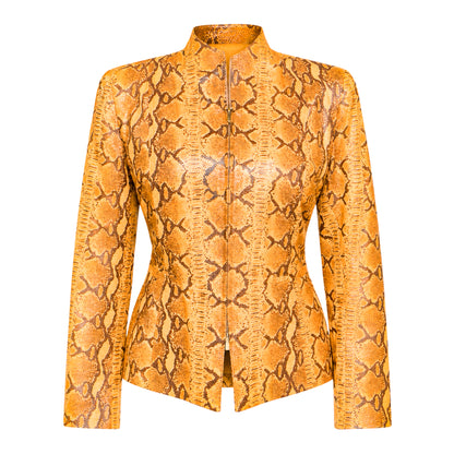 Spanish Designer VTG Python-Effect Patent Leather Jacket