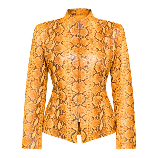 Spanish Designer VTG Python-Effect Patent Leather Jacket