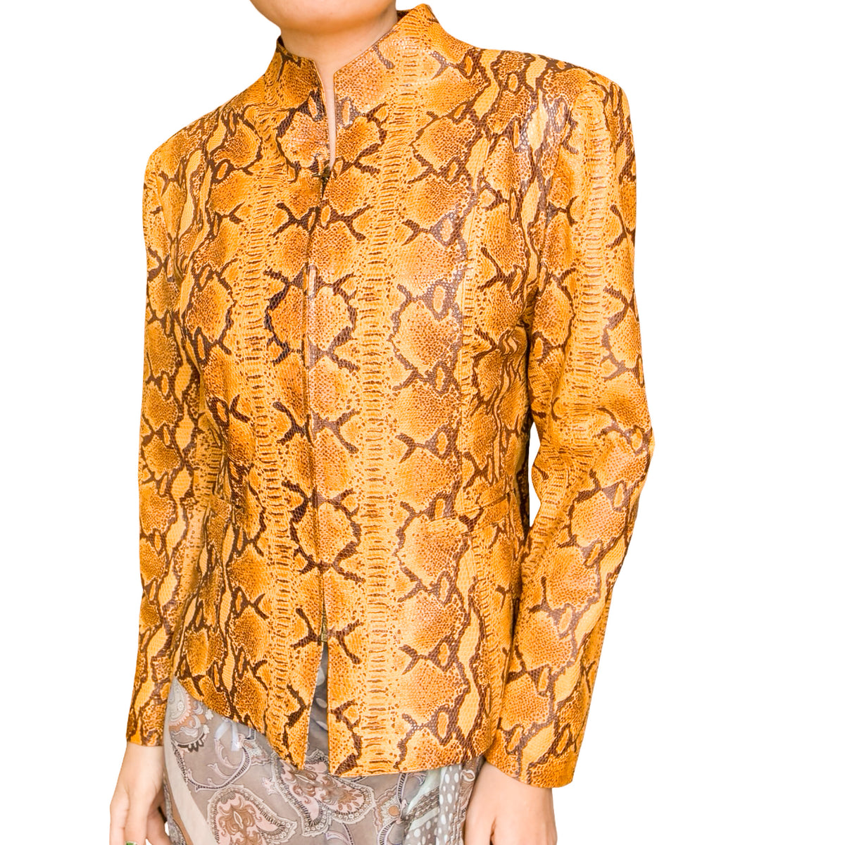 Spanish Designer VTG Python-Effect Patent Leather Jacket
