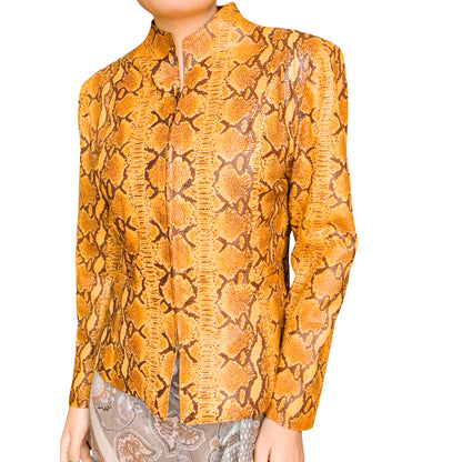 Spanish Designer VTG Python-Effect Patent Leather Jacket