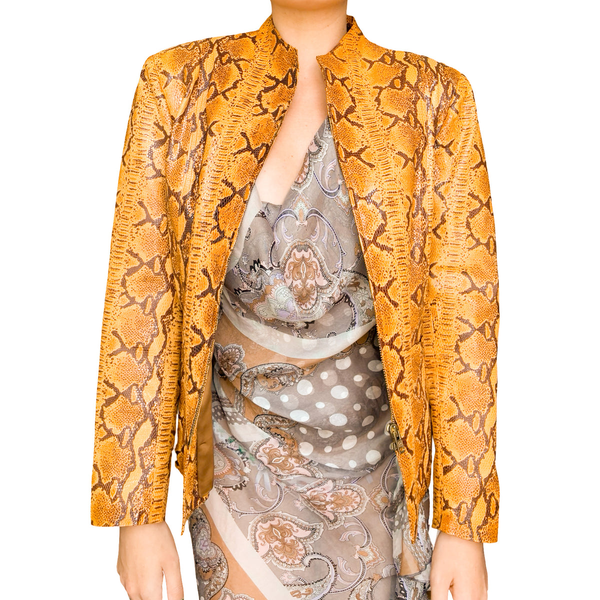 Spanish Designer VTG Python-Effect Patent Leather Jacket