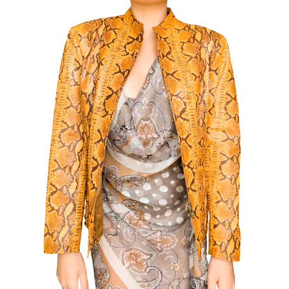 Spanish Designer VTG Python-Effect Patent Leather Jacket
