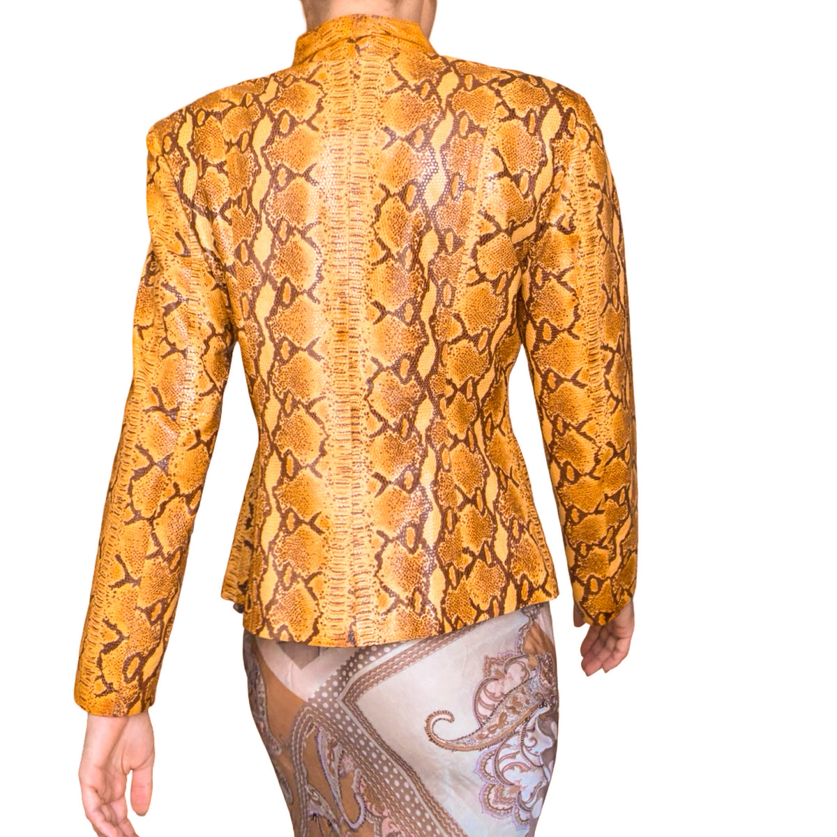 Spanish Designer VTG Python-Effect Patent Leather Jacket