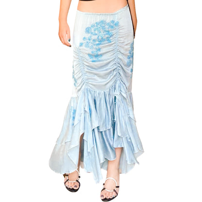 Spanish Designer 90s Silk Ruched Floral Skirt