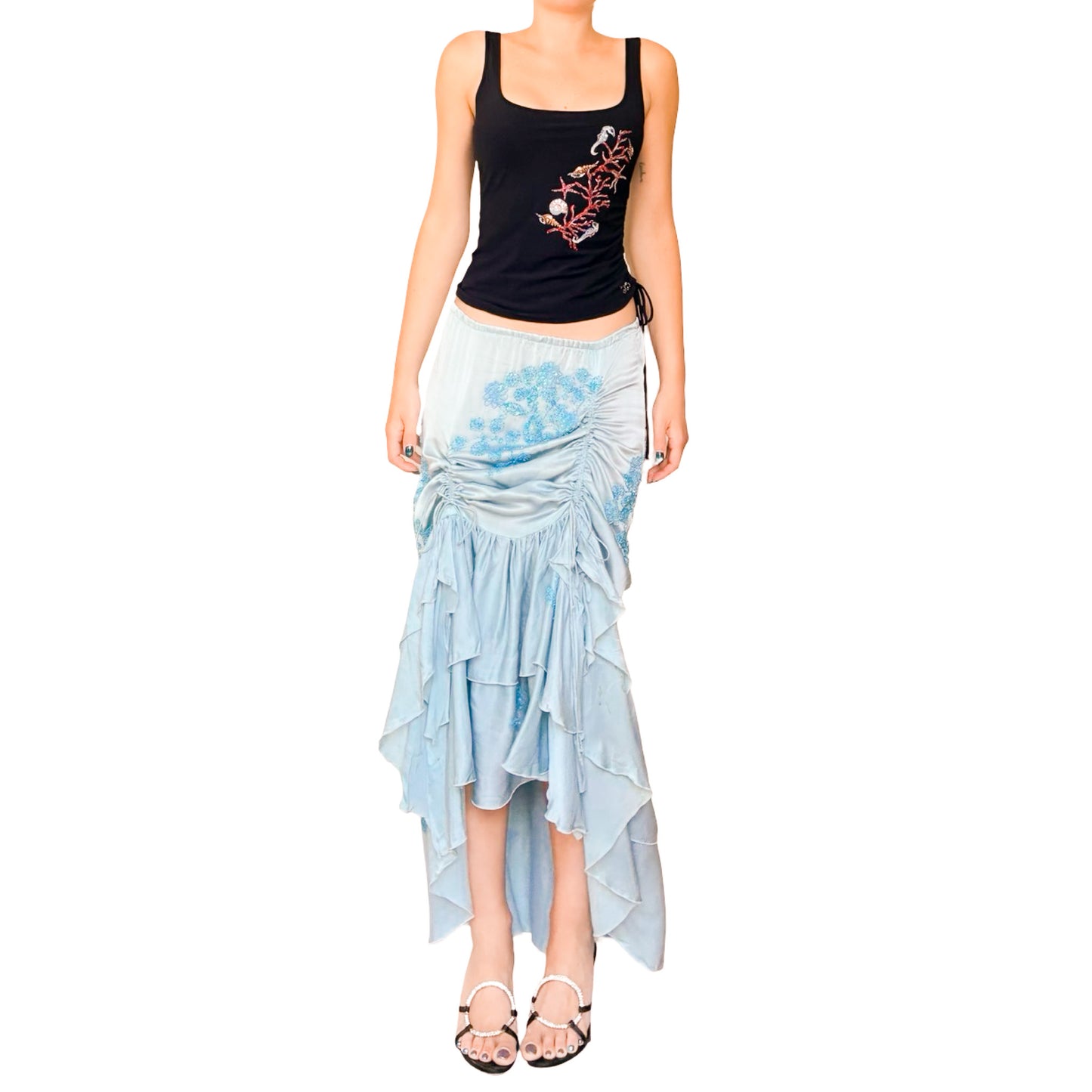 Spanish Designer 90s Silk Ruched Floral Skirt