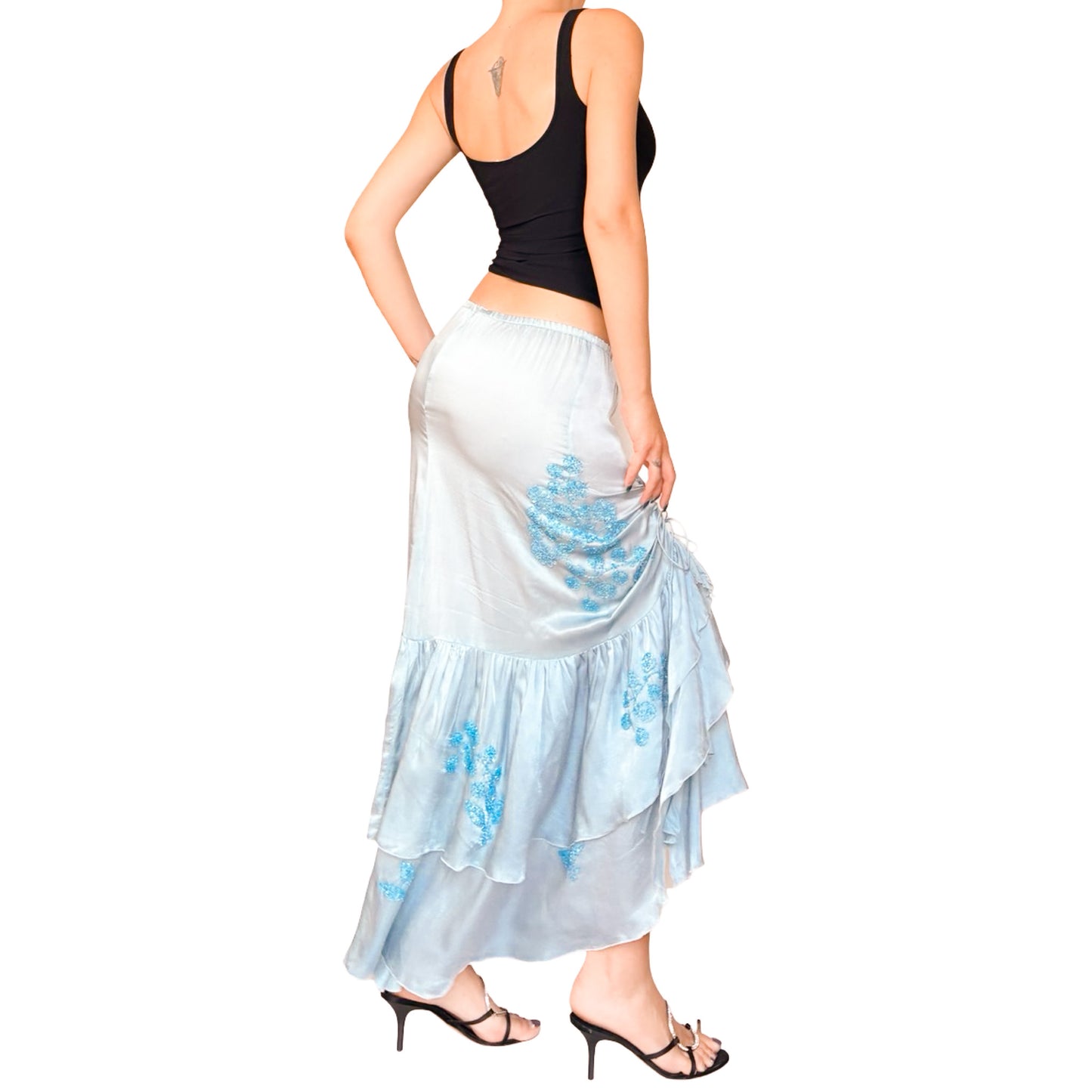 Spanish Designer 90s Silk Ruched Floral Skirt