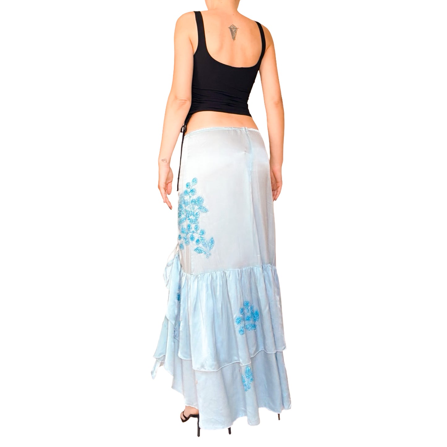 Spanish Designer 90s Silk Ruched Floral Skirt