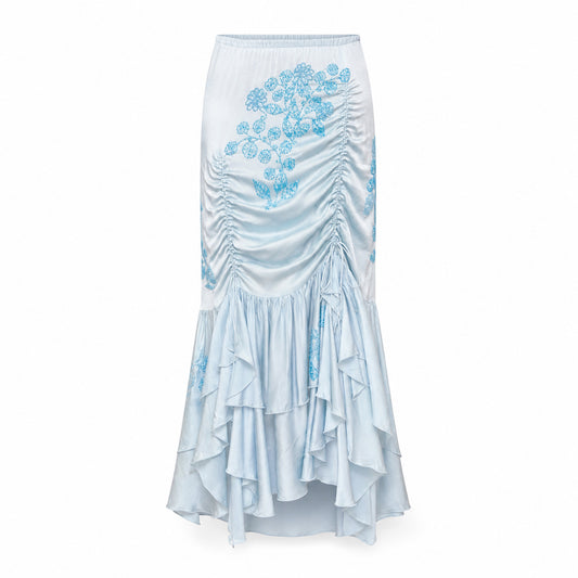 Spanish Designer 90s Silk Ruched Floral Skirt
