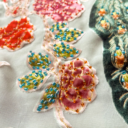 VTG 90s Silk Peacock Beaded Top