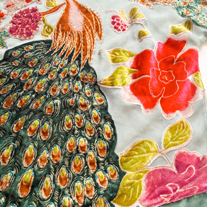 VTG 90s Silk Peacock Beaded Top