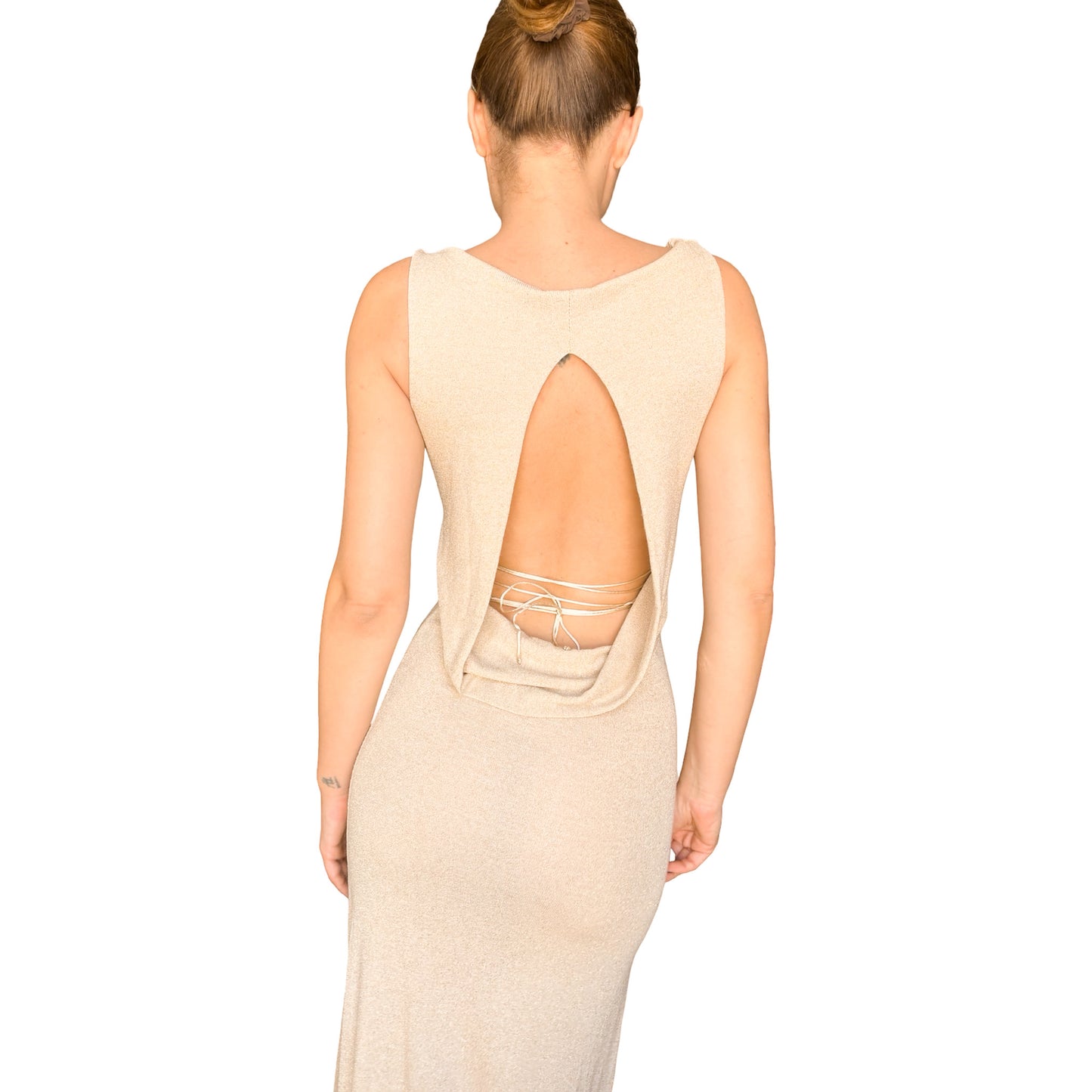 VTG Golden Bareback Cinched Laced Dress