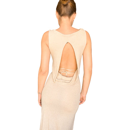 VTG Golden Bareback Cinched Laced Dress