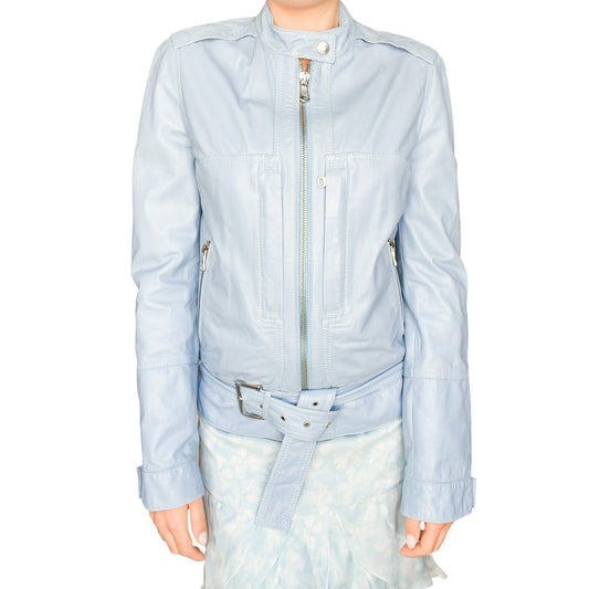 D&G 2000s iced blue leather biker jacket