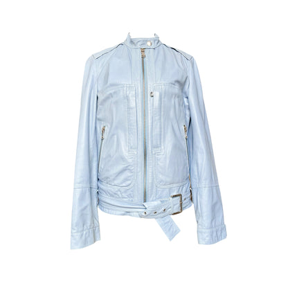 D&G 2000s iced blue leather biker jacket
