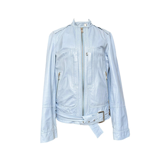 D&G 2000s iced blue leather biker jacket