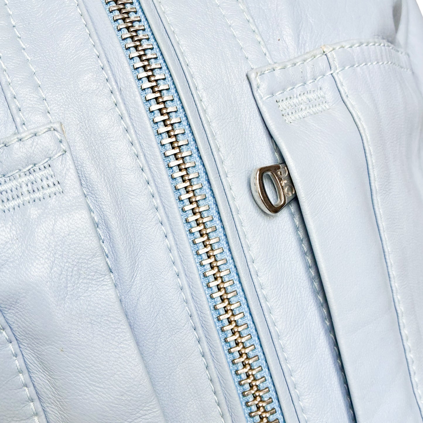 D&G 2000s iced blue leather biker jacket