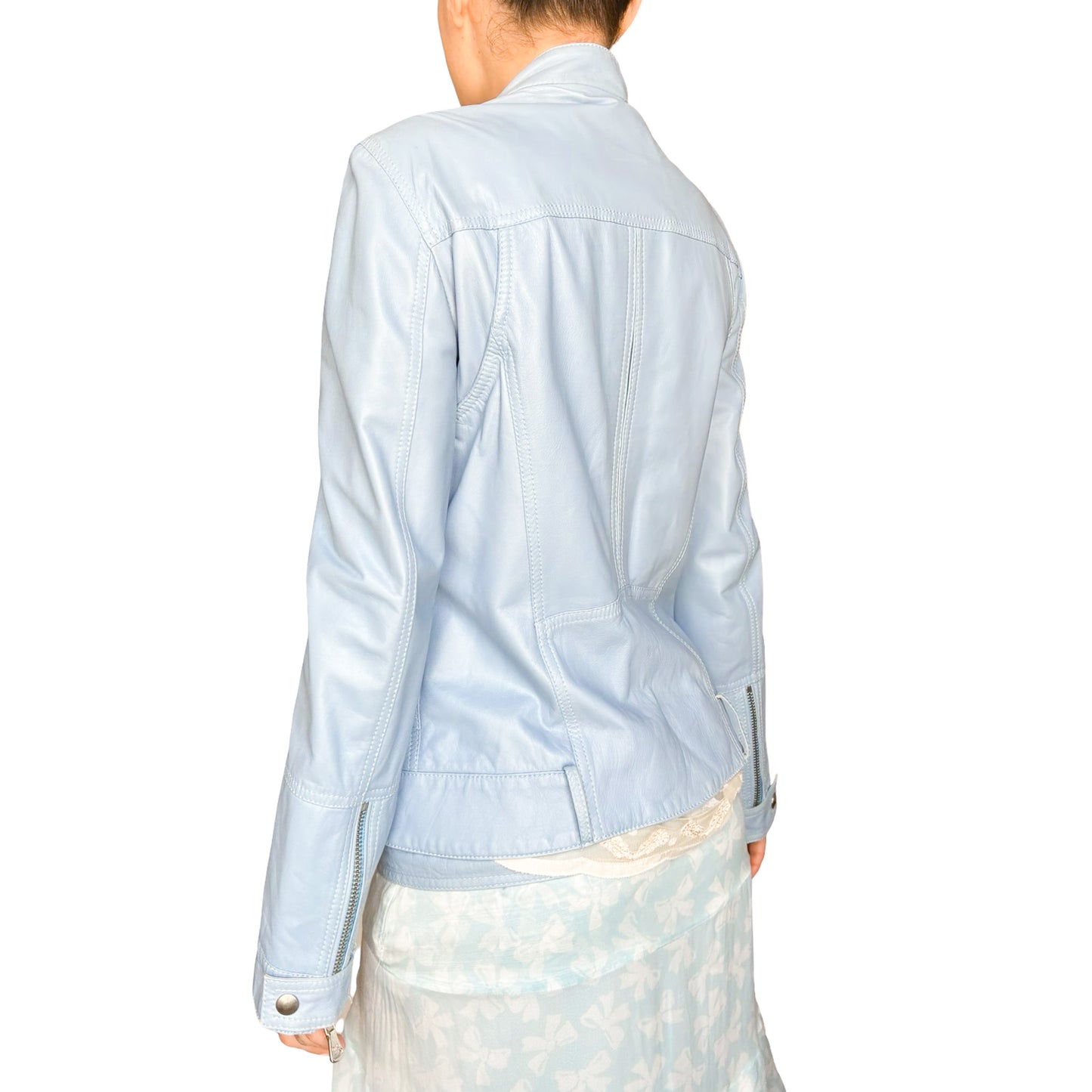 D&G 2000s iced blue leather biker jacket