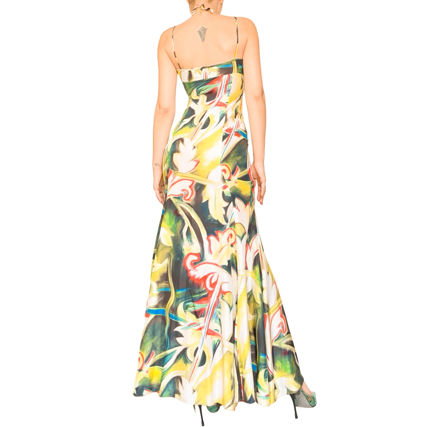Versace 2000S Abstract Floral Silk Gown