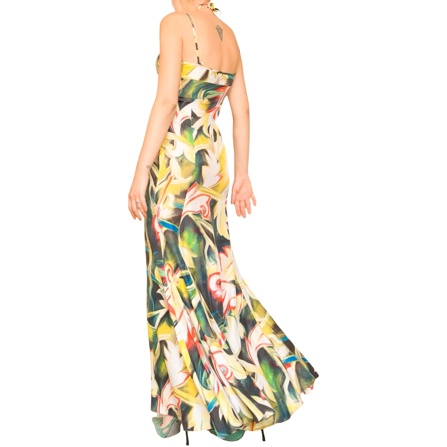 Versace 2000S Abstract Floral Silk Gown