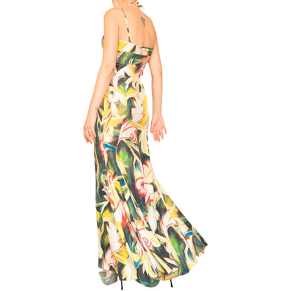 Versace 2000S Abstract Floral Silk Gown