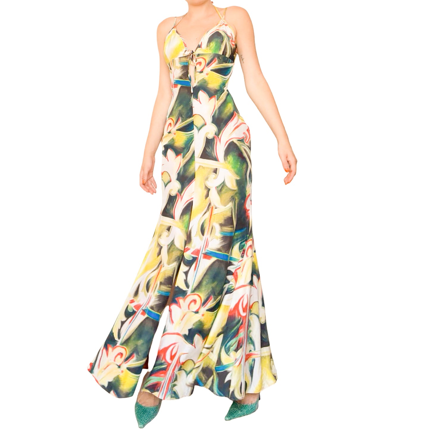 Versace 2000S Abstract Floral Silk Gown