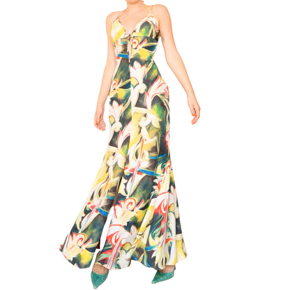 Versace 2000S Abstract Floral Silk Gown