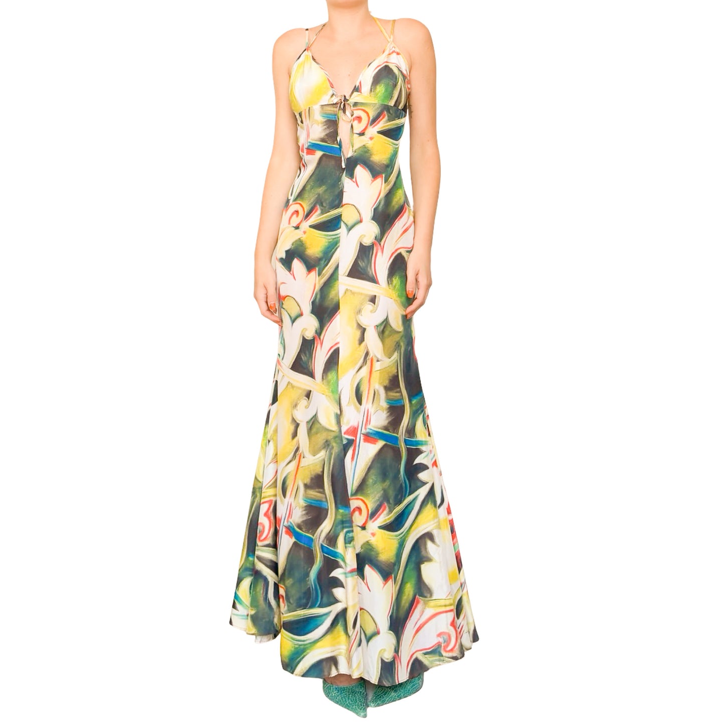 Versace 2000S Abstract Floral Silk Gown