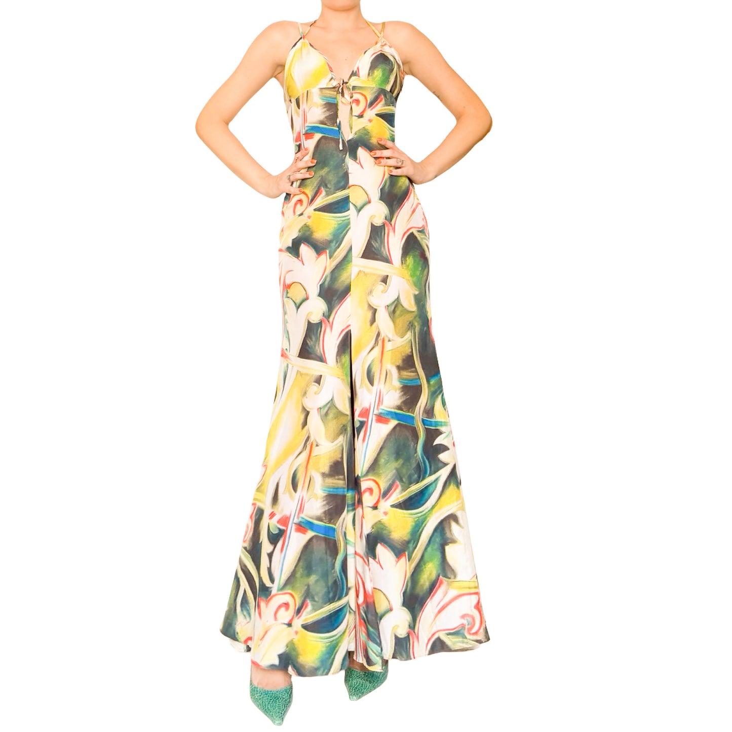 Versace 2000S Abstract Floral Silk Gown