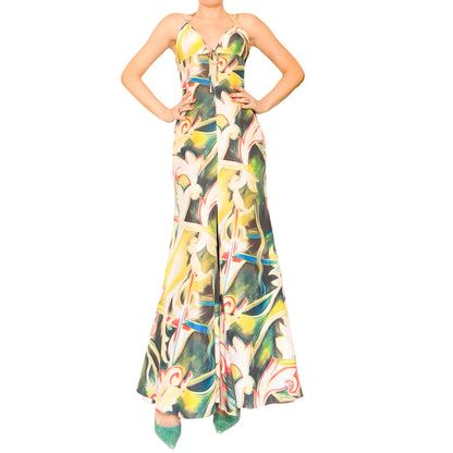 Versace 2000S Abstract Floral Silk Gown