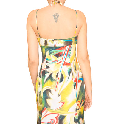 Versace 2000S Abstract Floral Silk Gown