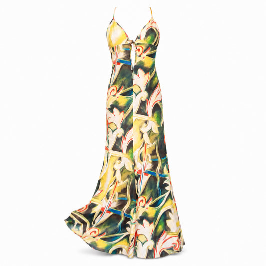Versace 2000S Abstract Floral Silk Gown
