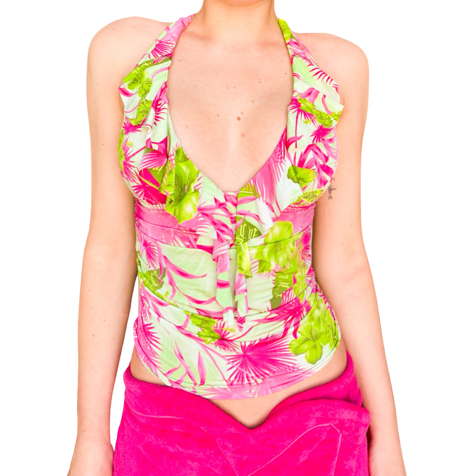 Versace 2000's tropical print racerback top