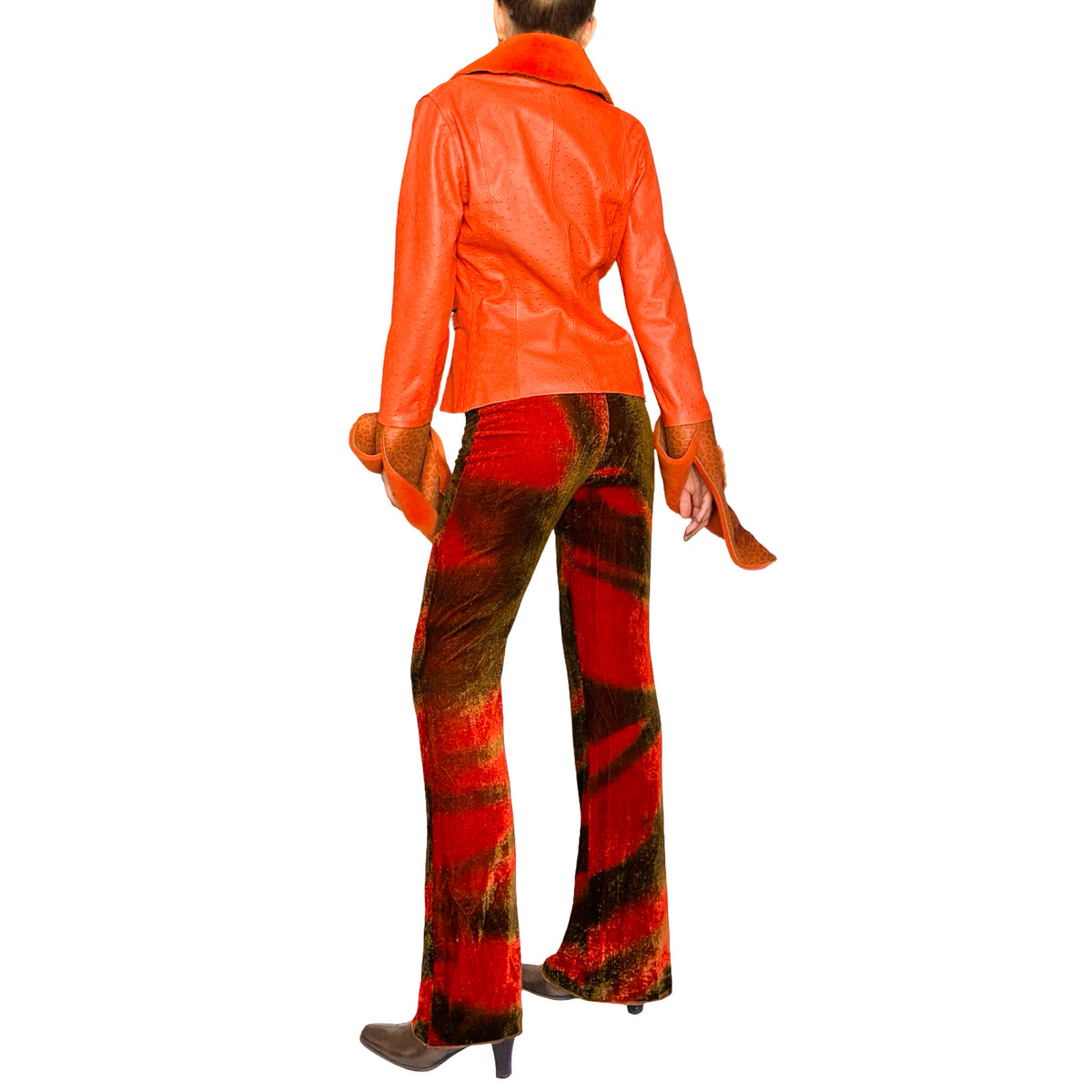 Roberto Cavalli 2000s Burnt Velvet Flame Flared Pants
