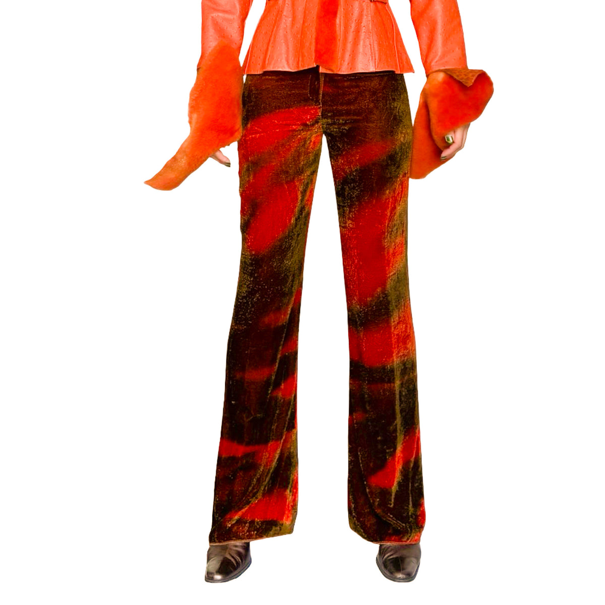 Roberto Cavalli 2000s Burnt Velvet Flame Flared Pants