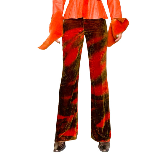 Roberto Cavalli 2000s Burnt Velvet Flame Flared Pants