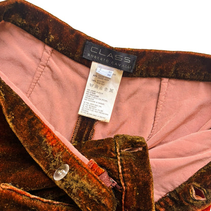 Roberto Cavalli 2000s Burnt Velvet Flame Flared Pants