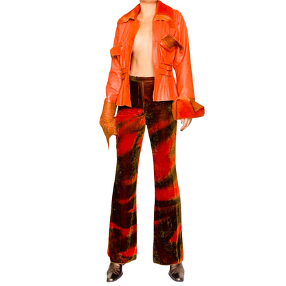 Roberto Cavalli 2000s Burnt Velvet Flame Flared Pants