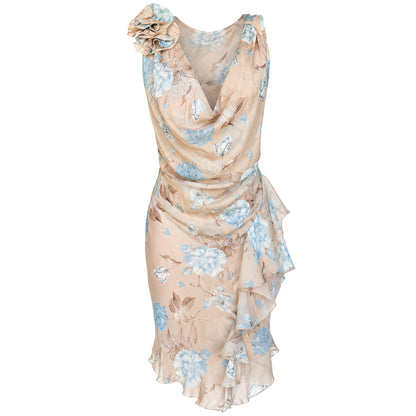 Italian 2000s "Floral" Silk Draped Dress