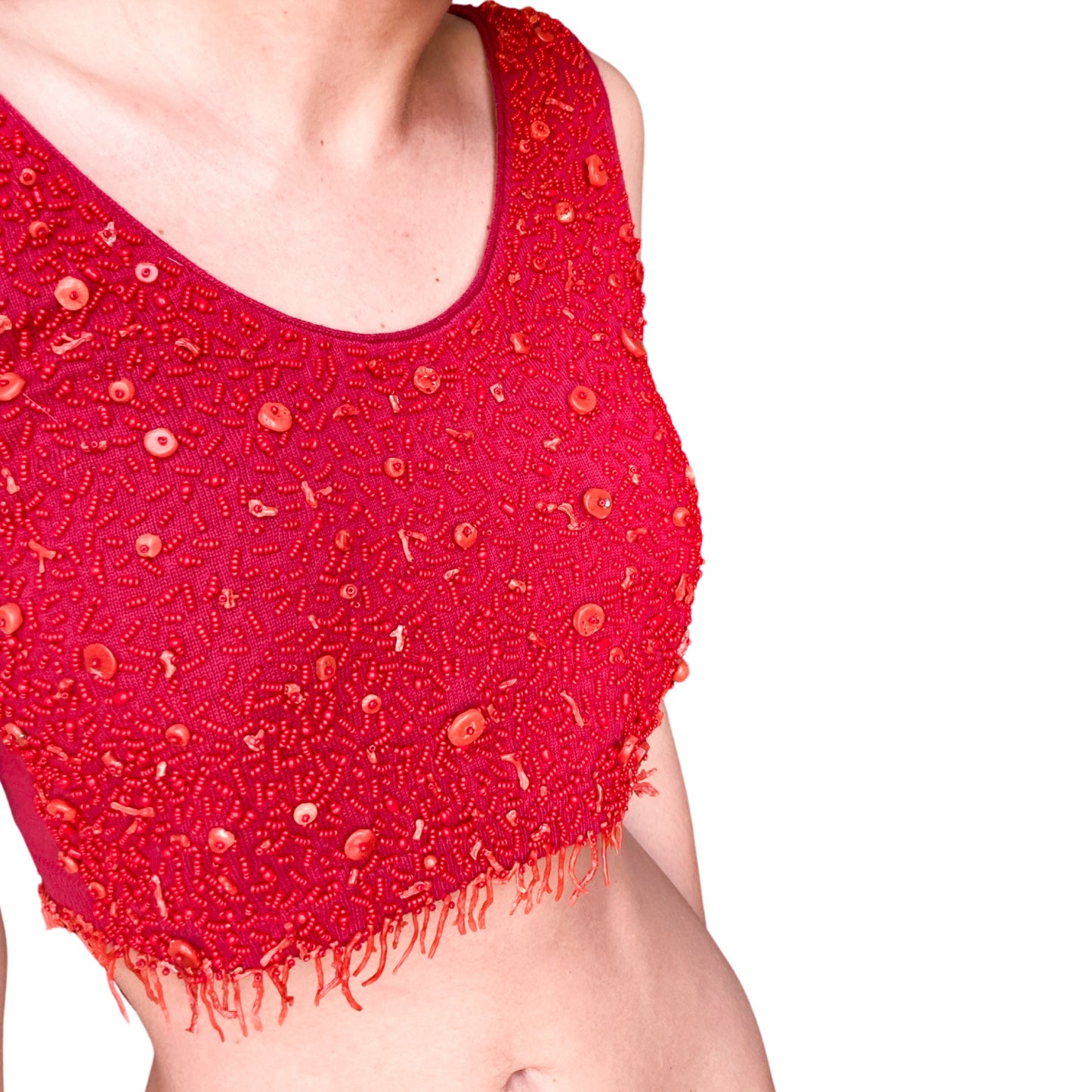 Blumarine S/S 1990 real coral embellishments crop top