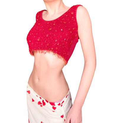 Blumarine S/S 1990 real coral embellishments crop top