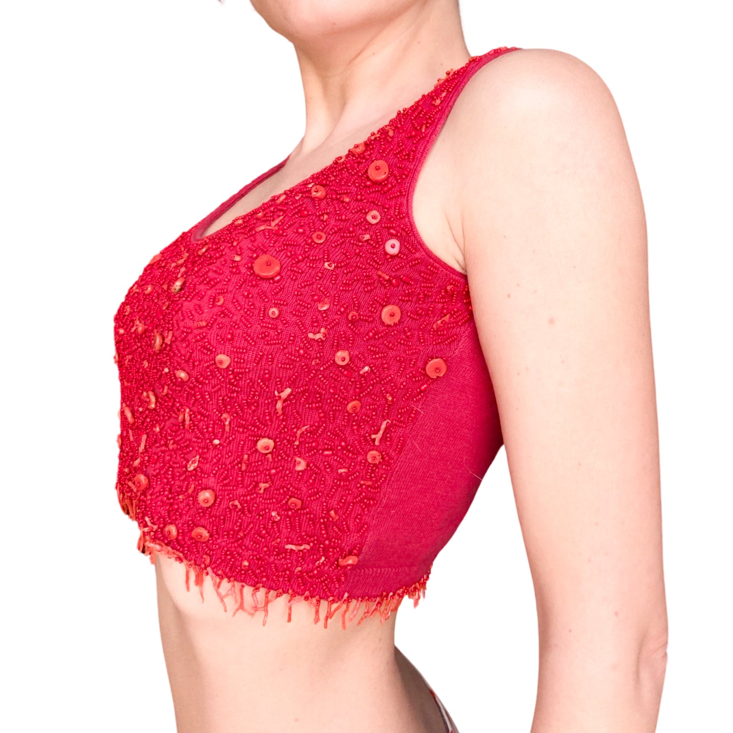 Blumarine S/S 1990 real coral embellishments crop top