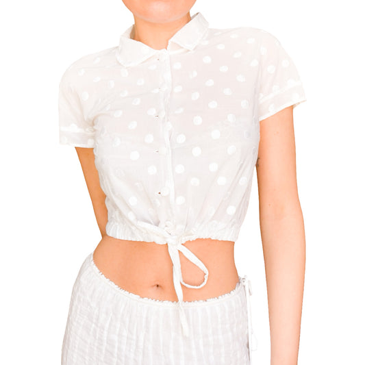 (André) Courrèges 70s dotted cotton crop blouse