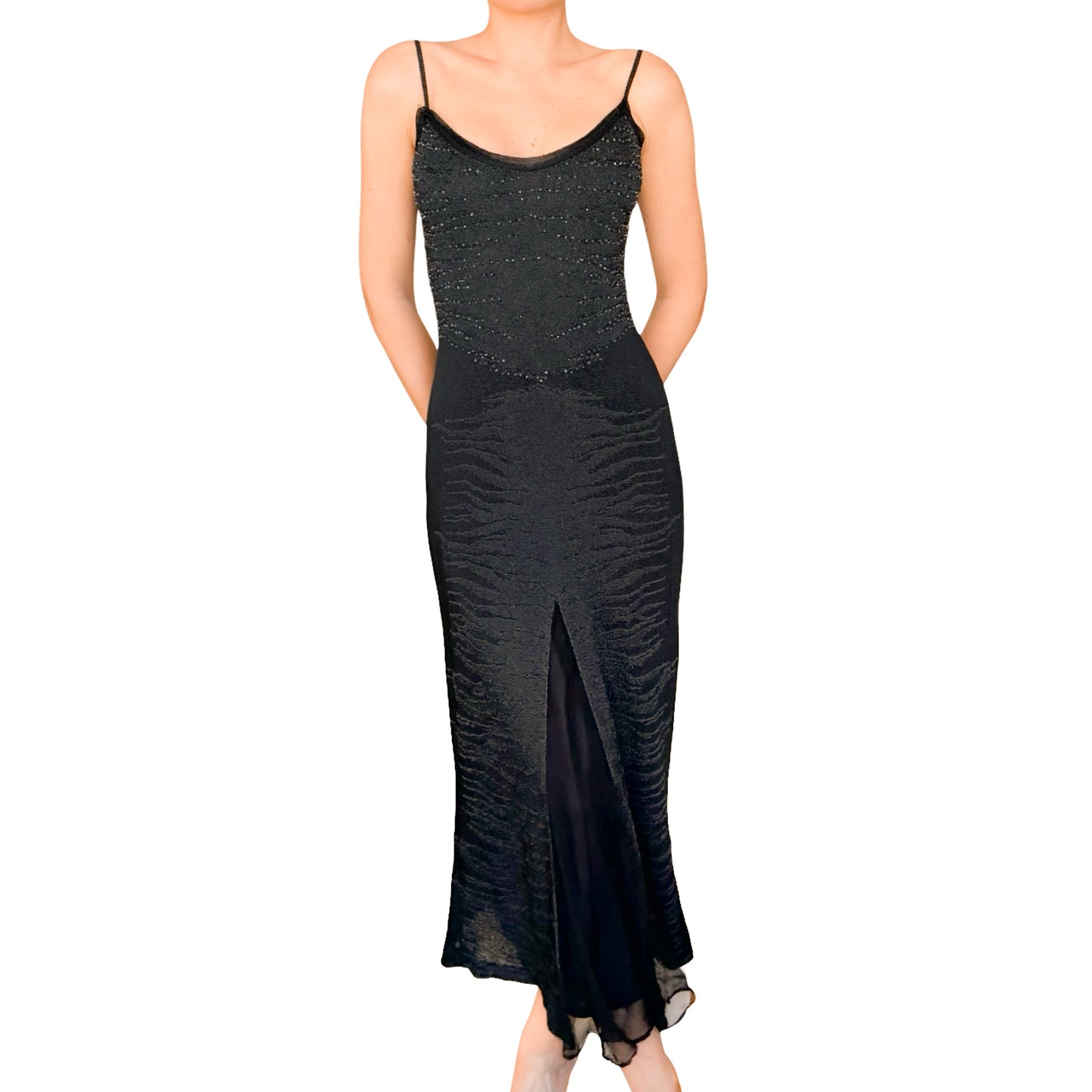 Roberto Cavalli 2001 beaded tiger-knit gown - documented