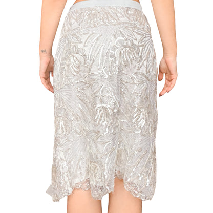 Escada 1999 silver metallic embroidered skirt - runway