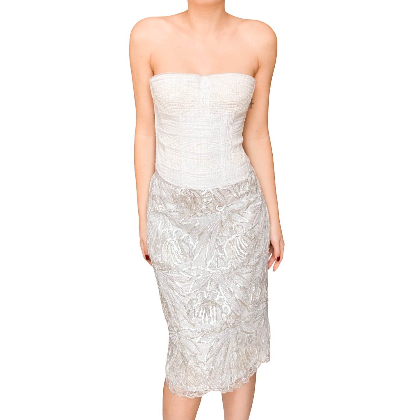 Escada 1999 silver metallic embroidered skirt - runway