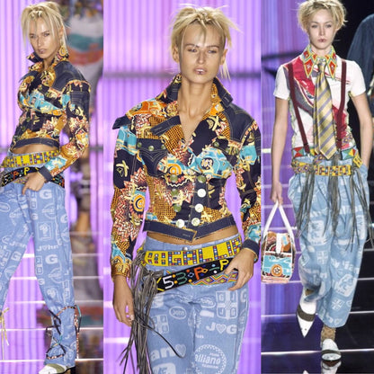 John Galliano 2002 Racing Denim Skirt