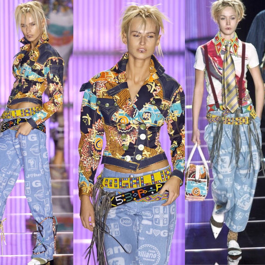 John Galliano 2002 Racing Denim Skirt