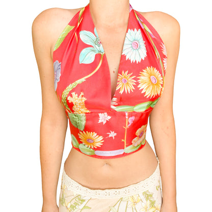 Salvatore Ferragamo VTG "Botanical" silk wrapped top - documented