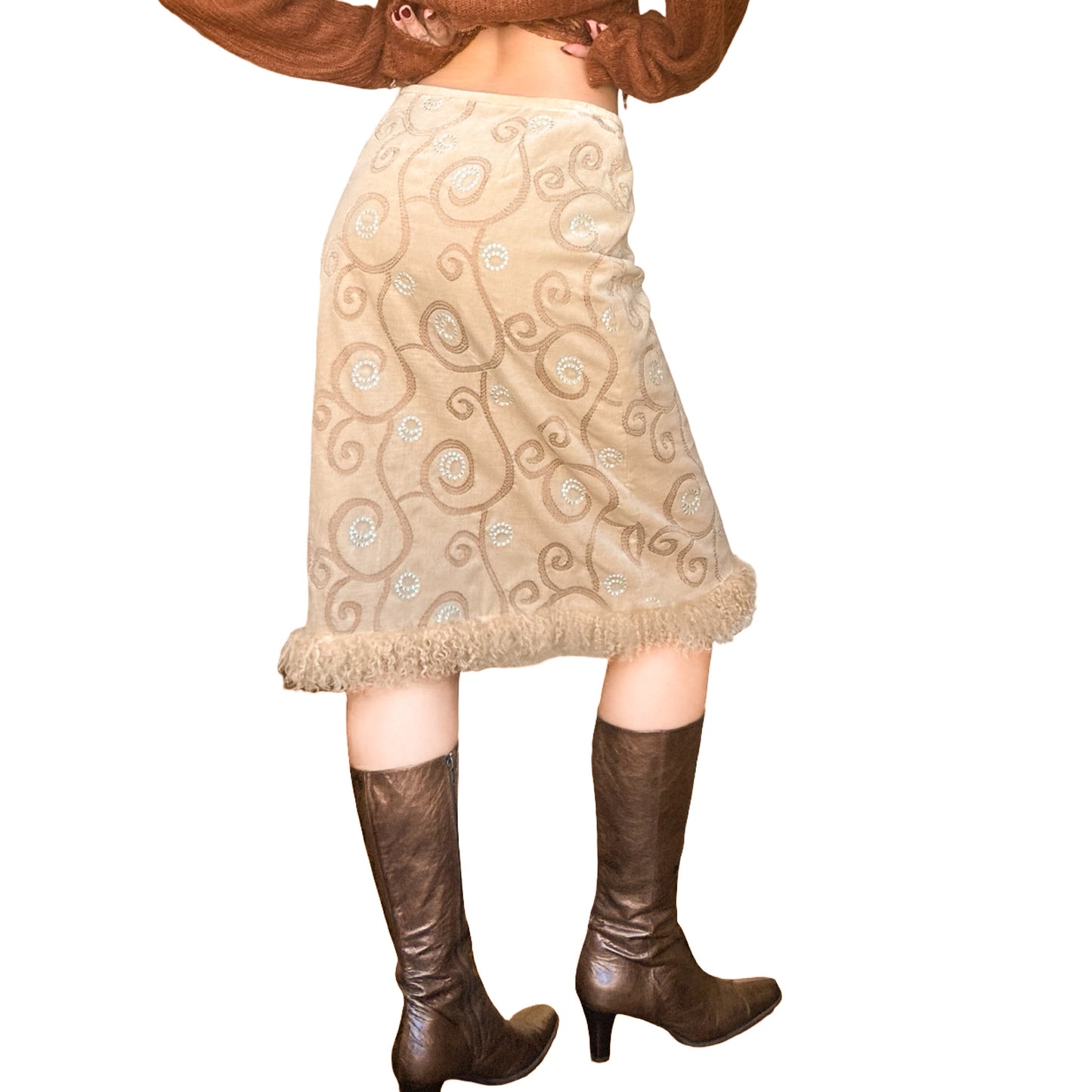 Nomadic Cotton Velvet Skirt w/ Nappa Lamb Fur