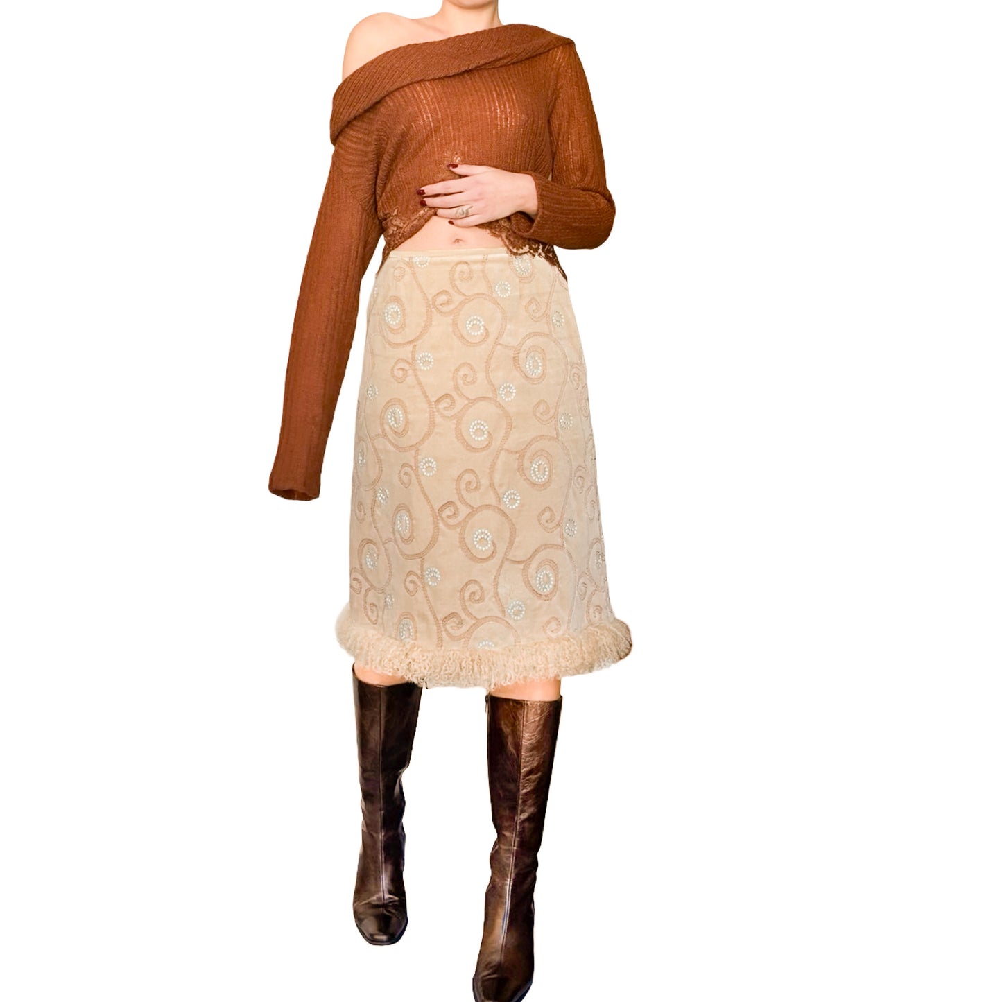 Nomadic Cotton Velvet Skirt w/ Nappa Lamb Fur